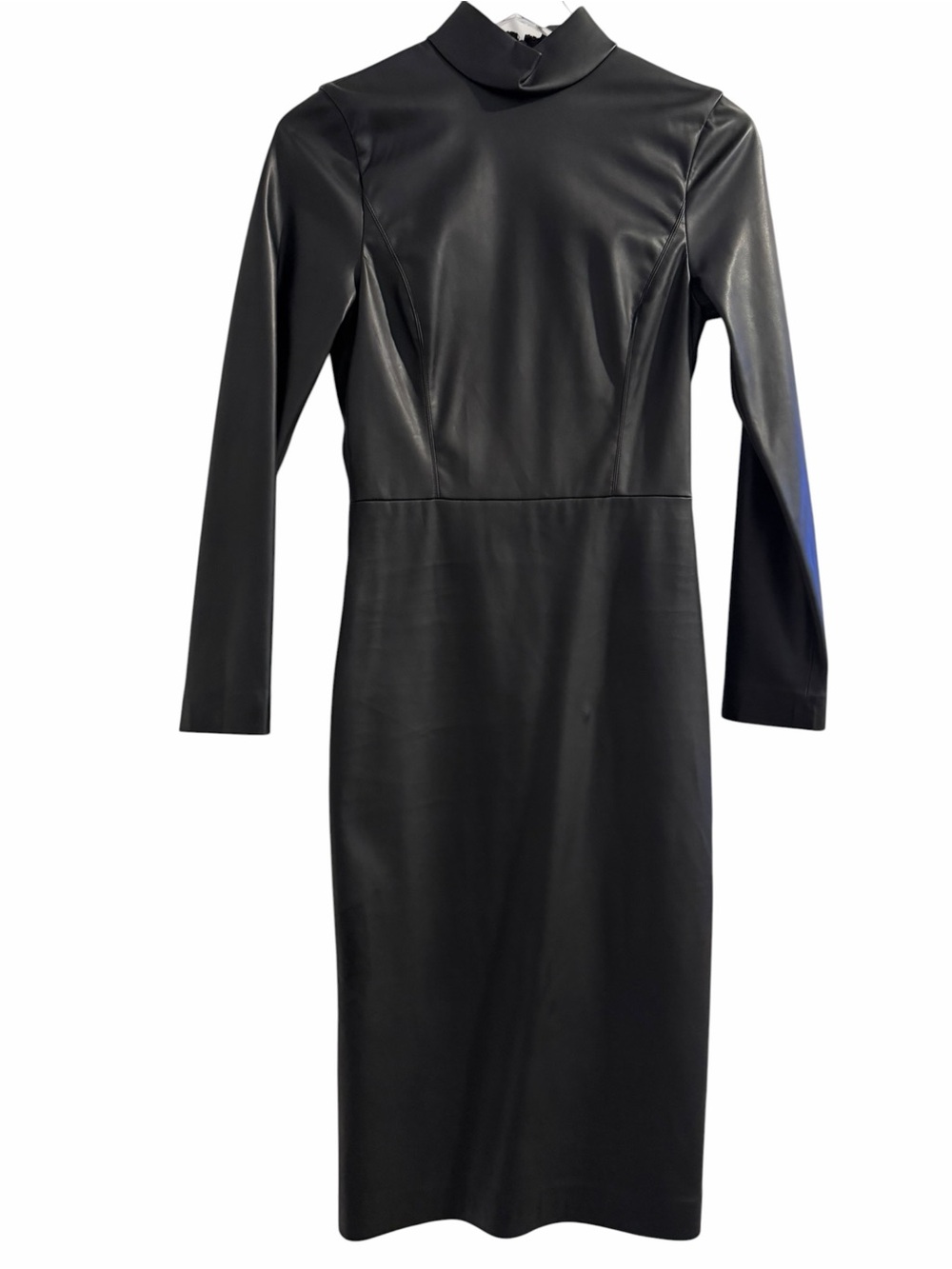 Alice + Olivia Black Faux Leather Long Sleeve Midi Dress